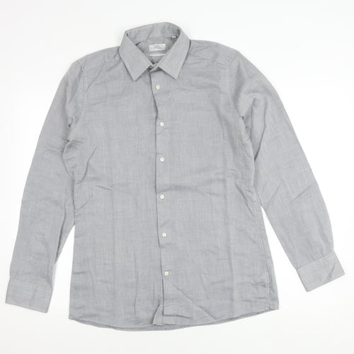 Next Men’s Grey Slim Fit Long Sleeve Button-Up Shirt 15.5in Collar