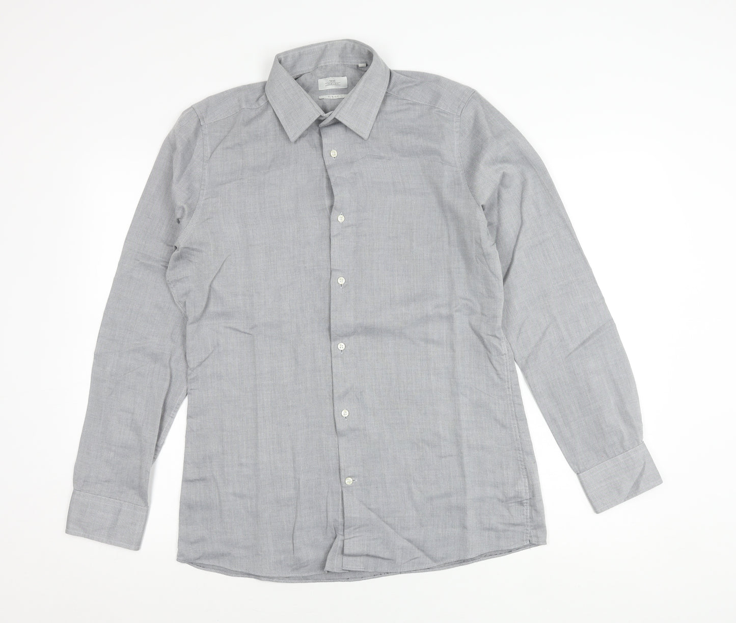 Next Men’s Grey Slim Fit Long Sleeve Button-Up Shirt 15.5in Collar