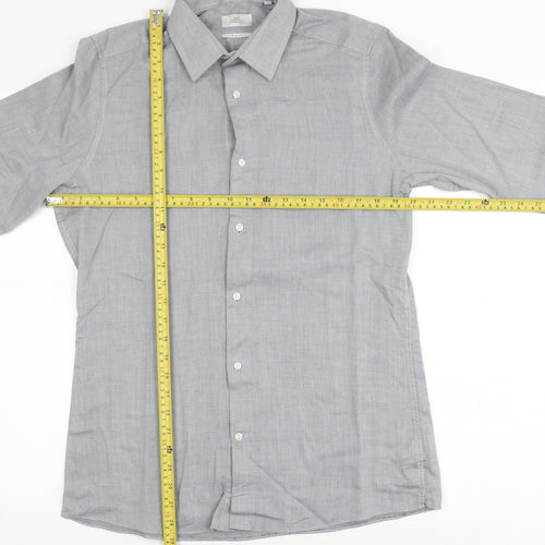 Next Men’s Grey Slim Fit Long Sleeve Button-Up Shirt 15.5in Collar