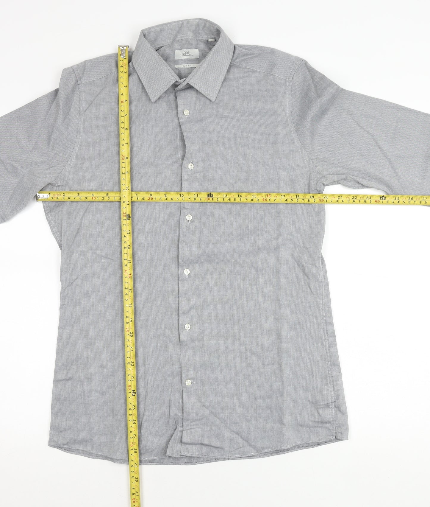 Next Men’s Grey Slim Fit Long Sleeve Button-Up Shirt 15.5in Collar