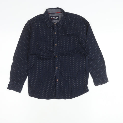 Pink & Blue Boys Navy Polka Dot Long Sleeve Cotton Button-Up Shirt 7-8 Years