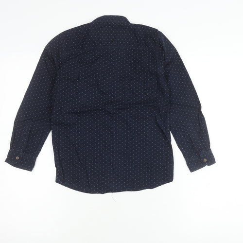 Pink & Blue Boys Navy Polka Dot Long Sleeve Cotton Button-Up Shirt 7-8 Years