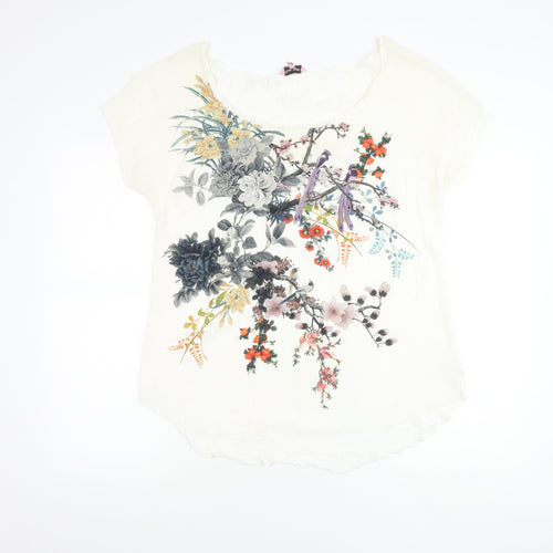 Phase Eight Womens White Floral Scoop Neck T-Shirt Size 14