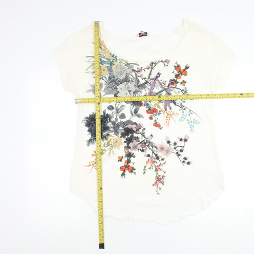 Phase Eight Womens White Floral Scoop Neck T-Shirt Size 14