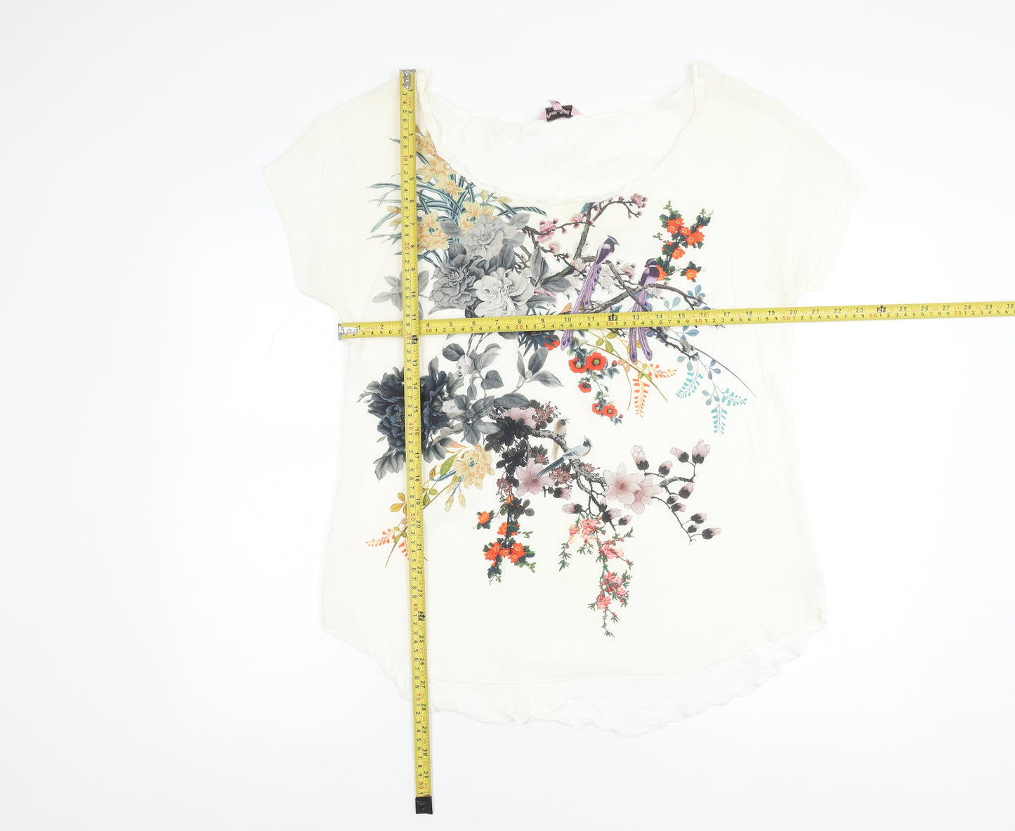 Phase Eight Womens White Floral Scoop Neck T-Shirt Size 14