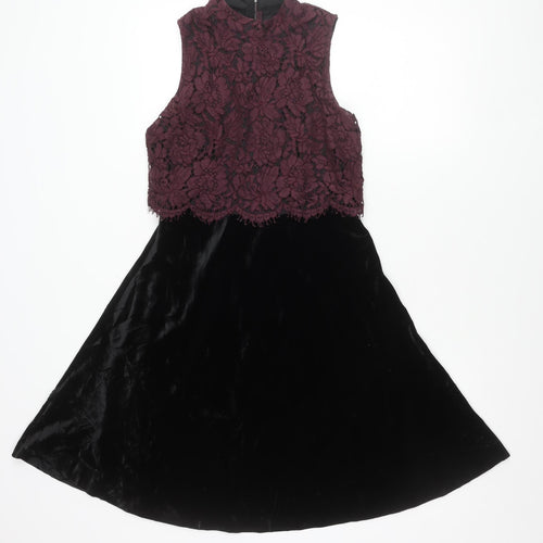 Next Women’s Black Purple Lace Fit & Flare Dress Size 6