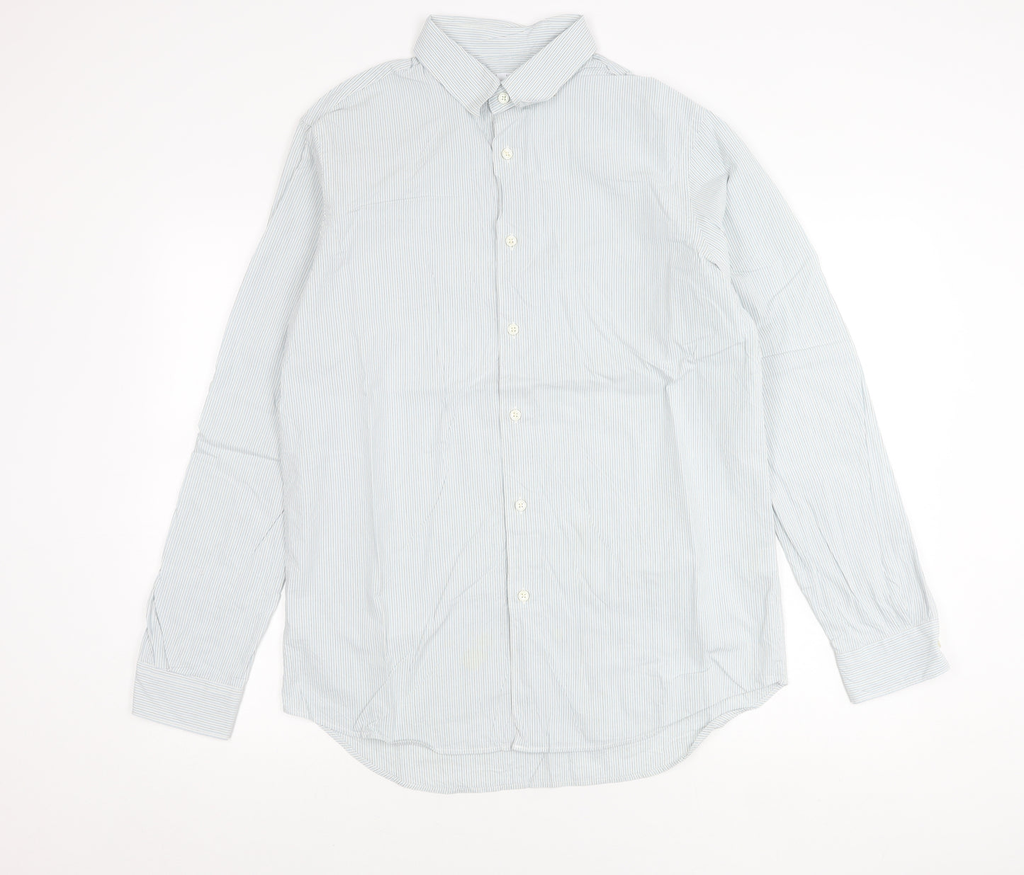 Zara Men Blue Striped Regular Fit Cotton Long Sleeve Shirt L 42