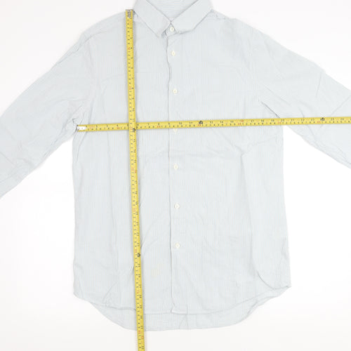 Zara Men Blue Striped Regular Fit Cotton Long Sleeve Shirt L 42