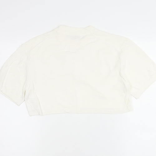 Zara Women Ivory Cropped Cotton T-Shirt Size S Short Sleeve