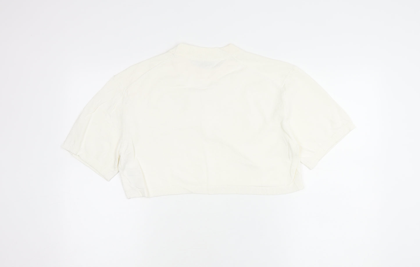 Zara Women Ivory Cropped Cotton T-Shirt Size S Short Sleeve