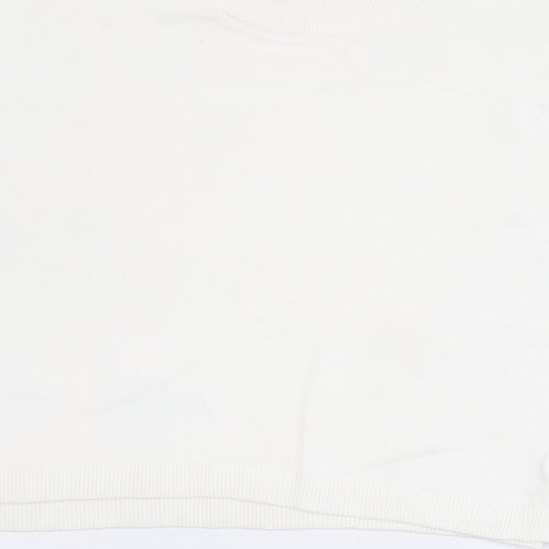 Zara Women Ivory Cropped Cotton T-Shirt Size S Short Sleeve