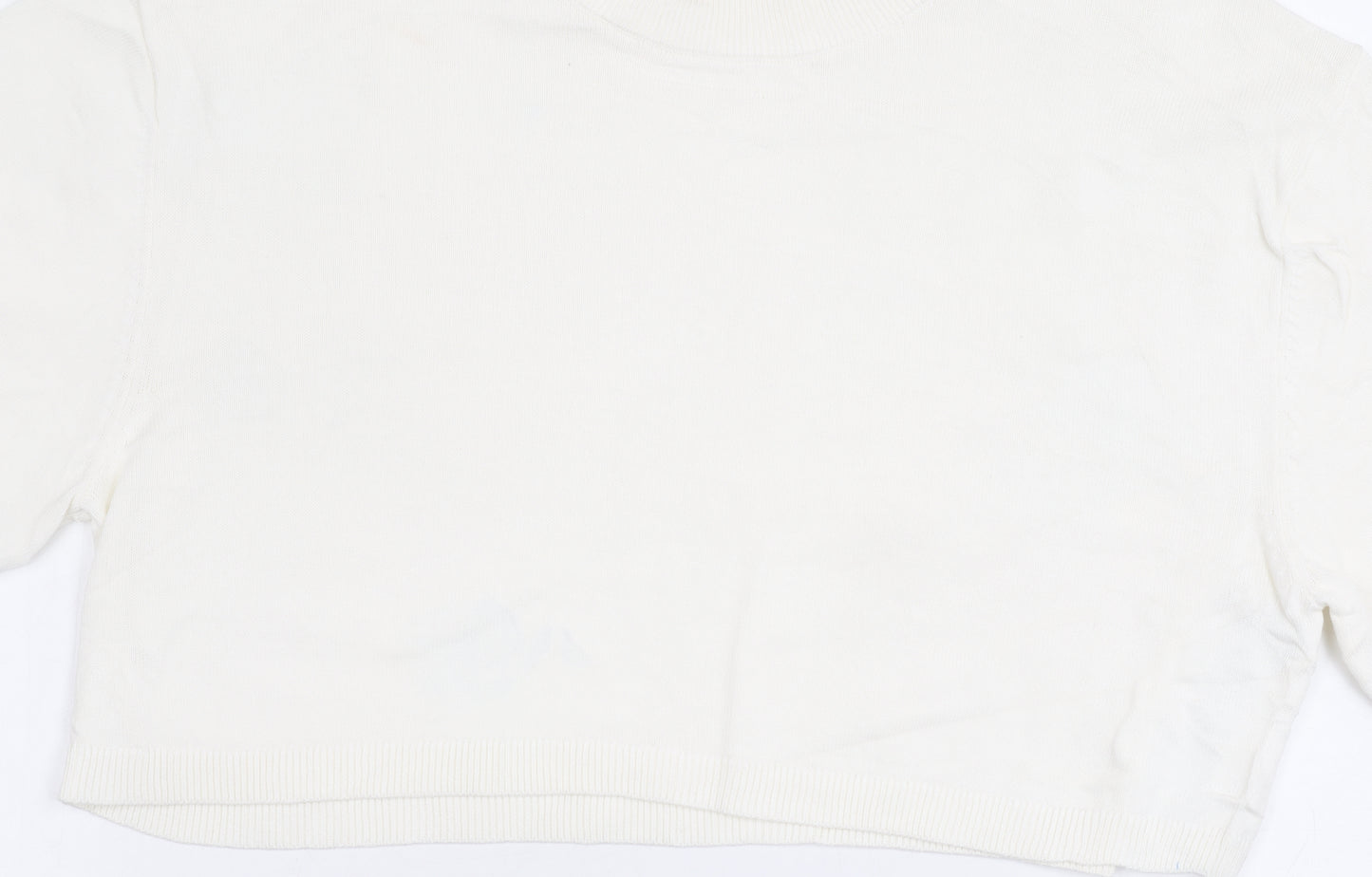 Zara Women Ivory Cropped Cotton T-Shirt Size S Short Sleeve
