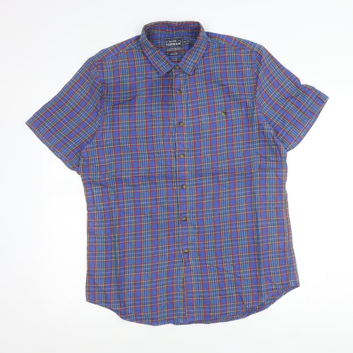 Topman Men’s Blue Check Cotton Button-Up Shirt L Classic Fit
