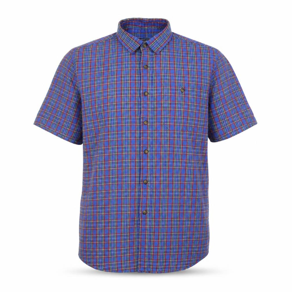 Front view of Topman Men’s Blue Check Cotton Button-Up Shirt L Classic Fit