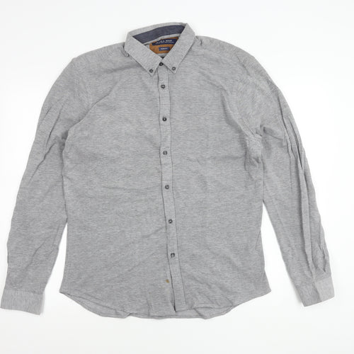 Zara Man Mens Grey Slim Fit Long Sleeve Polo Shirt Size L Cotton