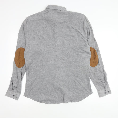 Zara Man Mens Grey Slim Fit Long Sleeve Polo Shirt Size L Cotton