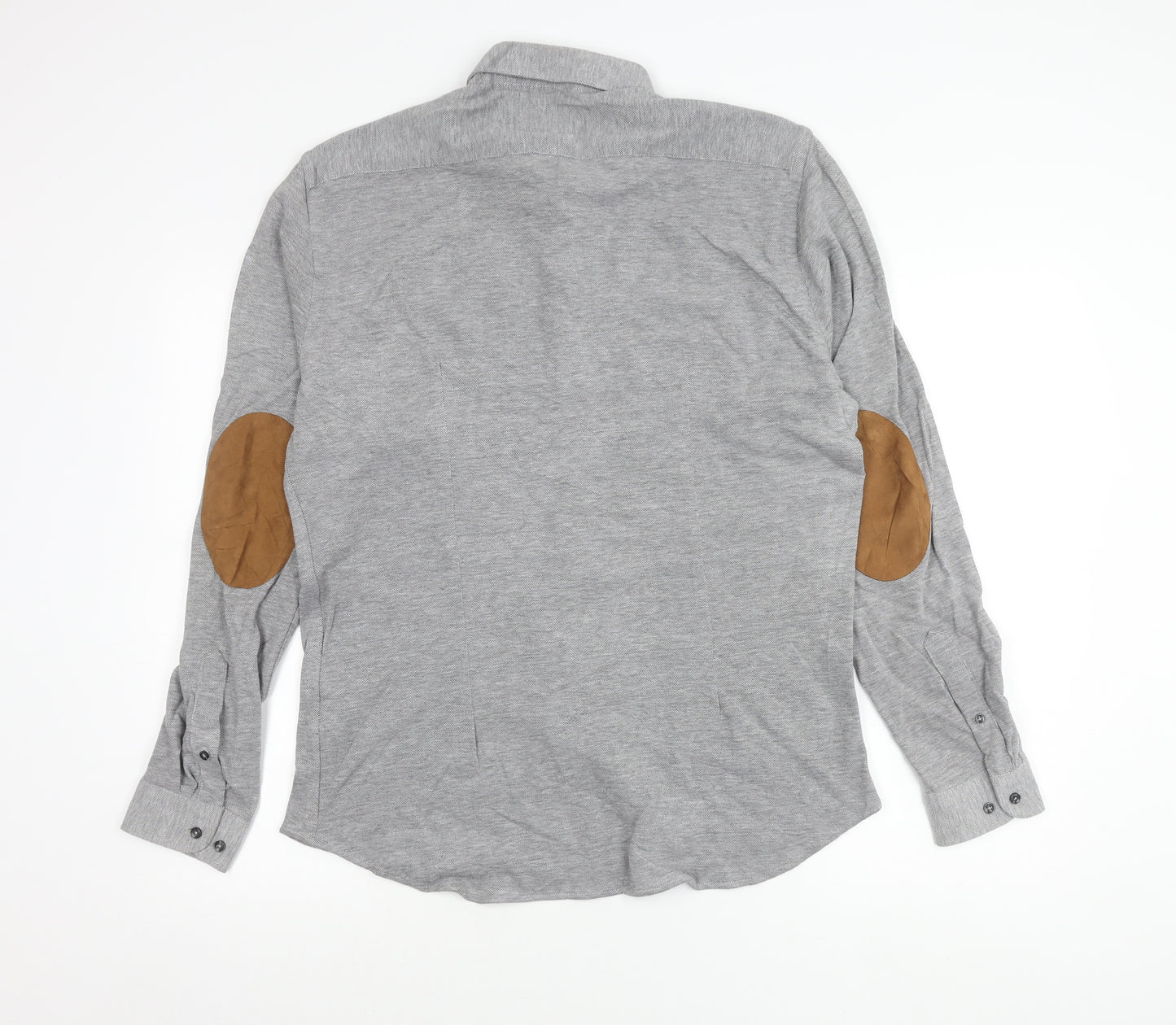 Zara Man Mens Grey Slim Fit Long Sleeve Polo Shirt Size L Cotton