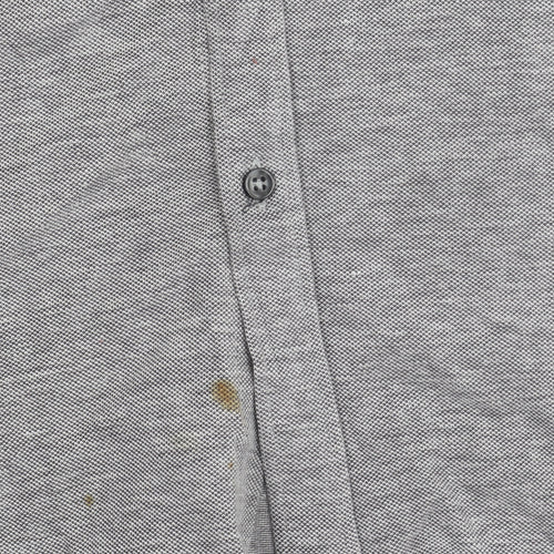 Zara Man Mens Grey Slim Fit Long Sleeve Polo Shirt Size L Cotton
