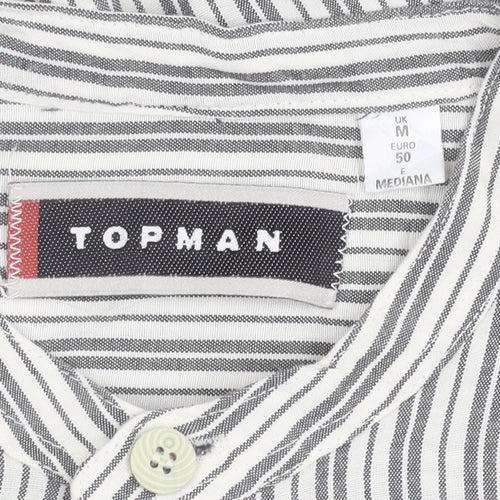Topman Men White Striped Long Sleeve Button-Up Shirt Size M