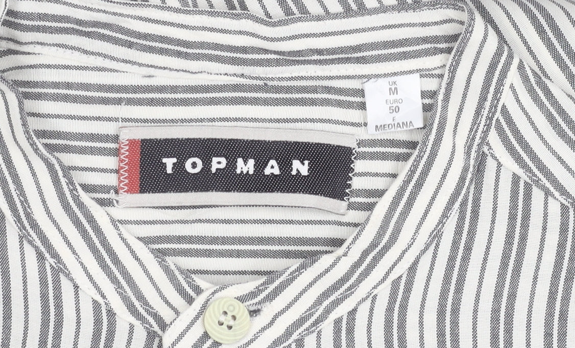 Topman Men White Striped Long Sleeve Button-Up Shirt Size M