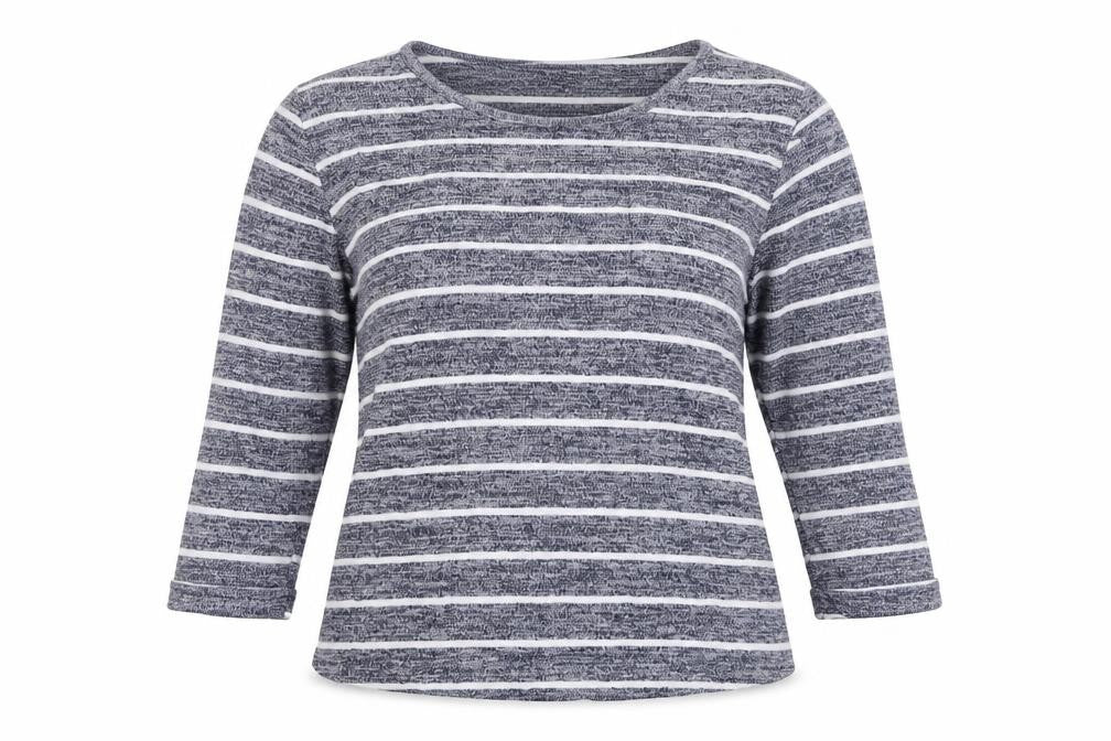 Front view of Intuition Women’s Blue Striped jumper, size UK 14/16, 3/4 Sleeve