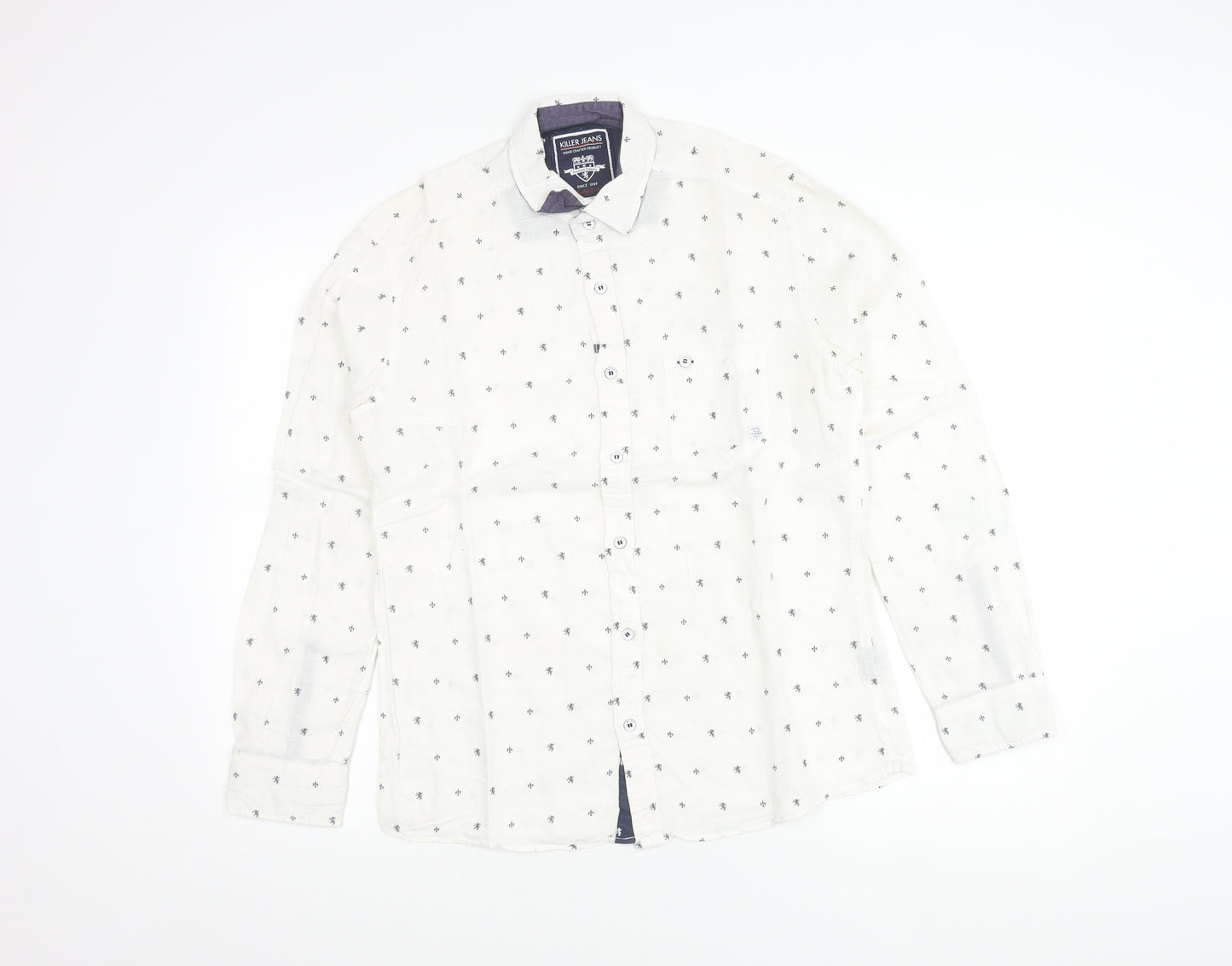 Killer Jeans Men’s White Cotton Long Sleeve Button-Up Shirt M