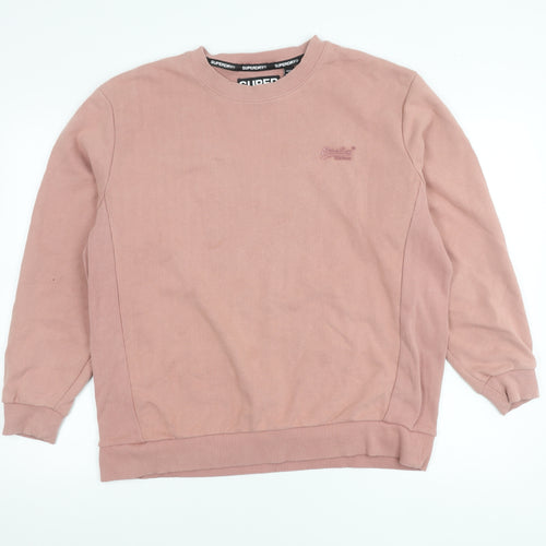 Superdry Men’s Pink Pullover Sweatshirt M Crew Neck Long Sleeve Logo