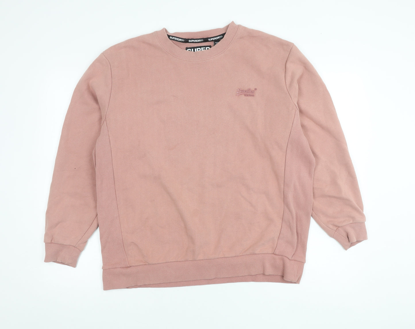 Superdry Men’s Pink Pullover Sweatshirt M Crew Neck Long Sleeve Logo