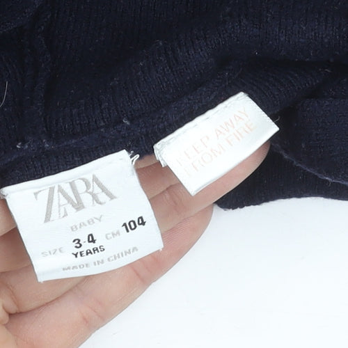 Zara Girls Blue Knit Pullover Hoodie 3-4 Years Long Sleeve