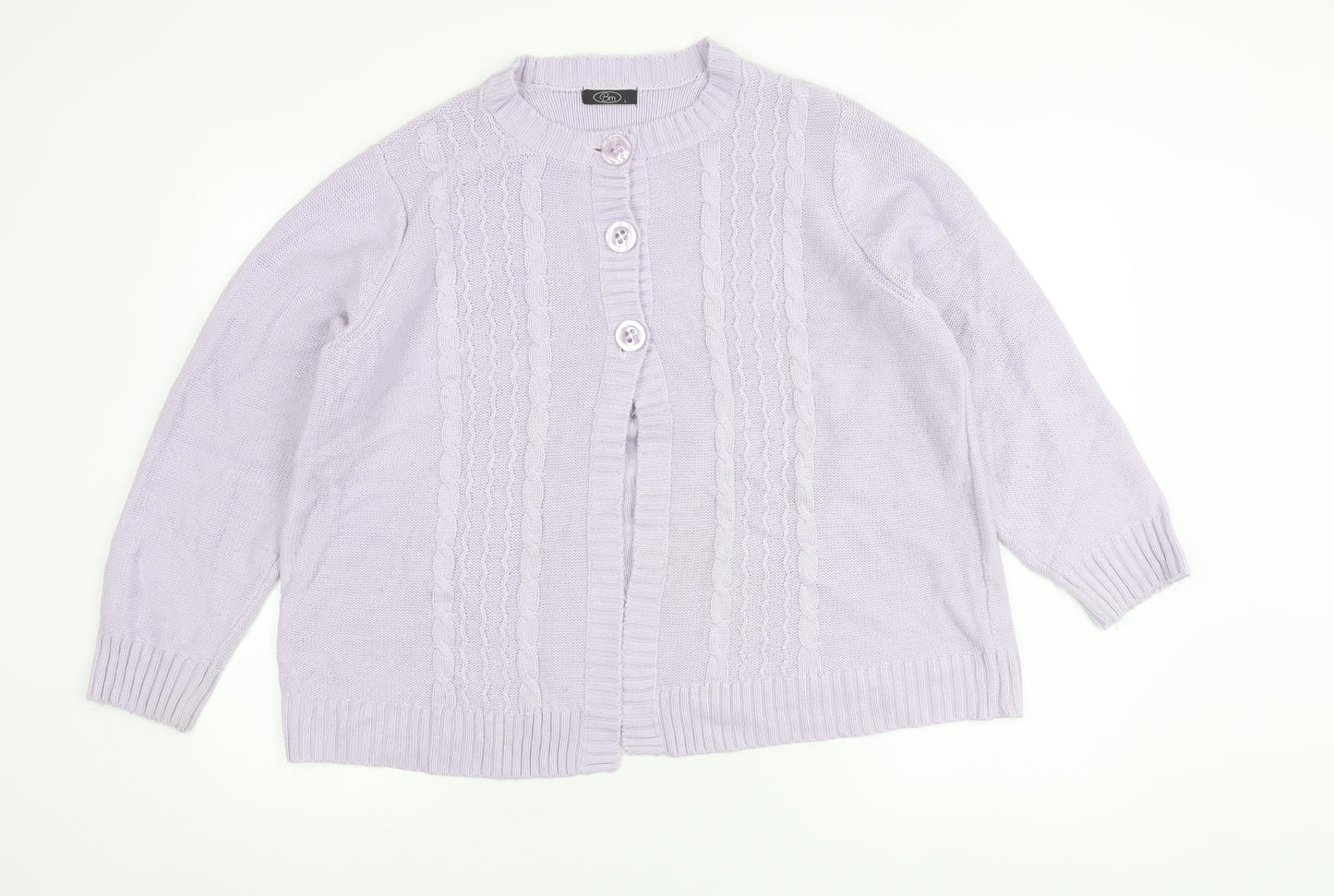 Bm Womens Purple Acrylic Cable Knit Cardigan Size L