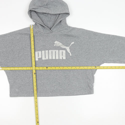 Puma Girls Grey Pullover Hoodie 13-14 Years Graphic Logo Sportswear