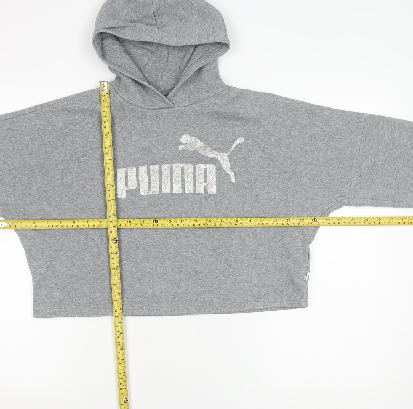 Puma Girls Grey Pullover Hoodie 13-14 Years Graphic Logo Sportswear