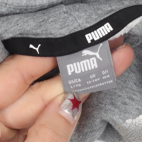 Puma Girls Grey Pullover Hoodie 13-14 Years Graphic Logo Sportswear