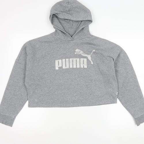 Puma Girls Grey Pullover Hoodie 13-14 Years Graphic Logo Sportswear