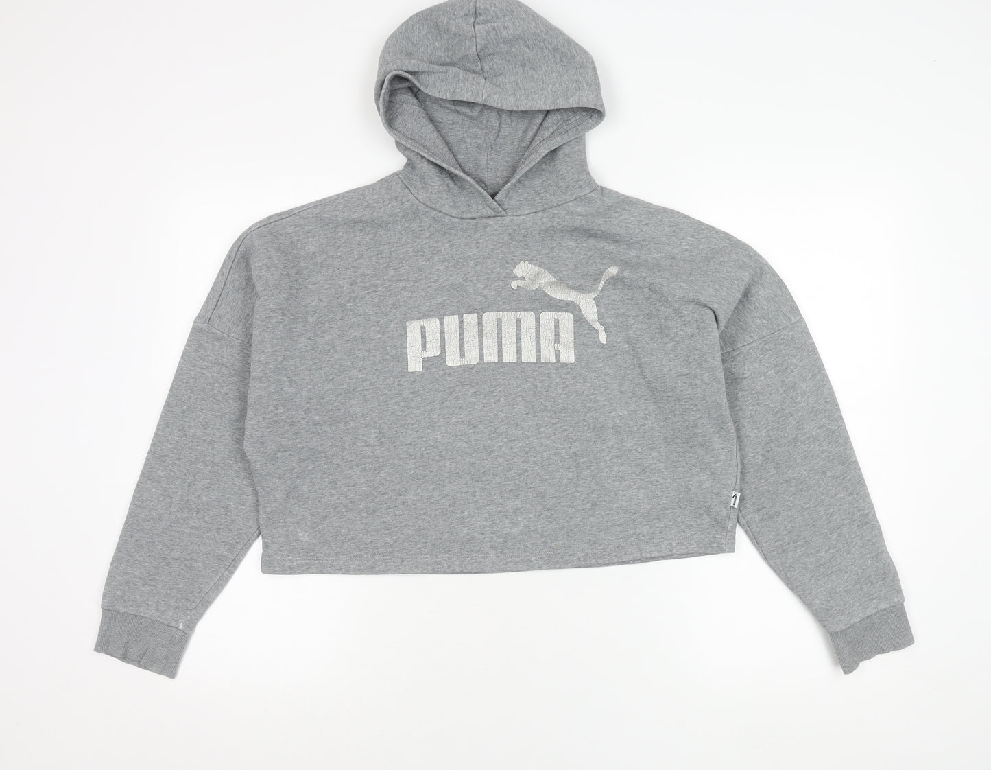 Puma Girls Grey Pullover Hoodie 13-14 Years Graphic Logo Sportswear