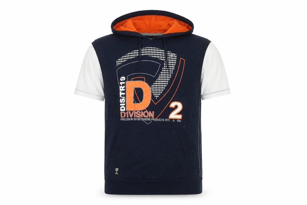 Front view of Urban Spirit Men's Blue Graphic Sleeveless Pullover Hoodie M