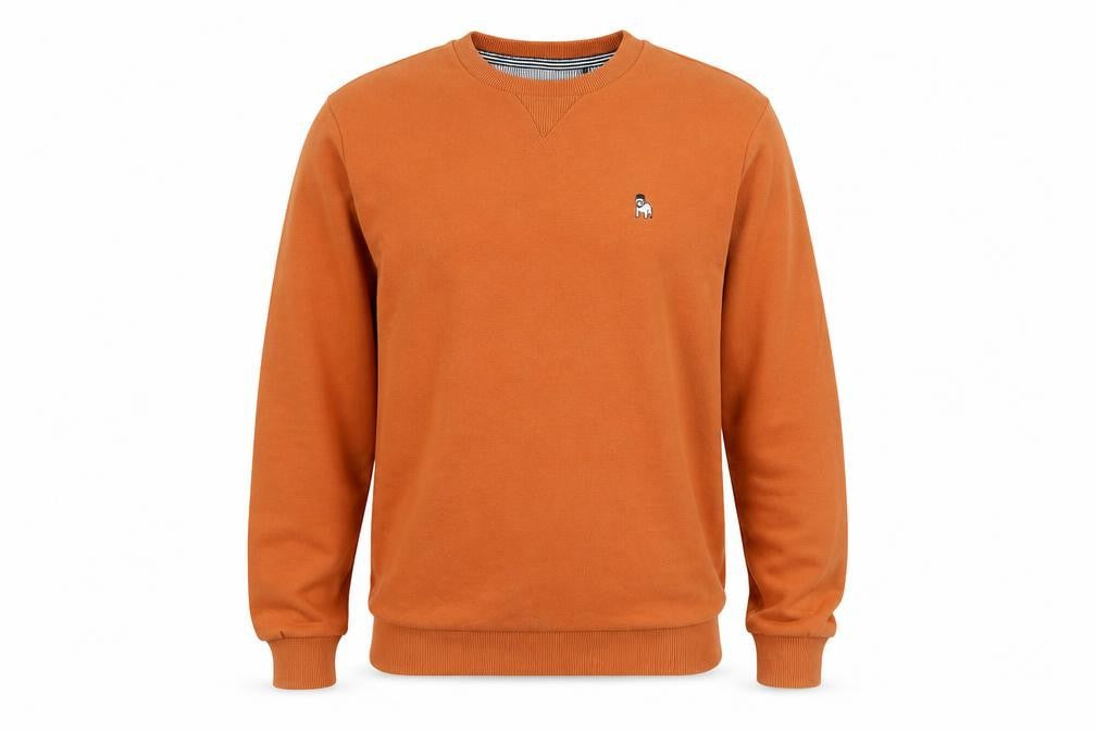 Front view of Spitalfields Men’s Orange Crew Neck Sweatshirt M Cotton Blend