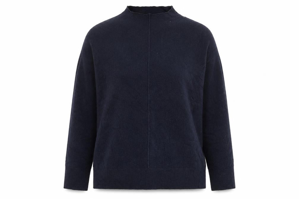 Front view of Marks & Spencer women’s blue l pullover mock neck jumper acrylic
