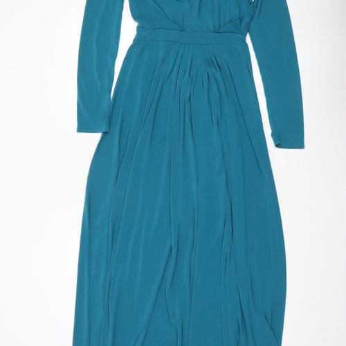 Poplook Women Blue Long Sleeve Maxi Dress Size S Pleated