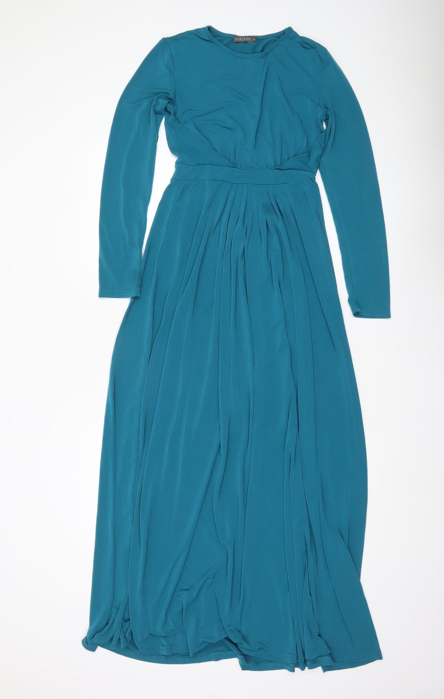 Poplook Women Blue Long Sleeve Maxi Dress Size S Pleated