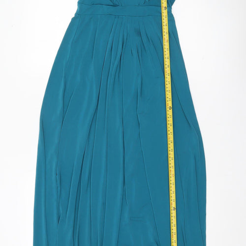 Poplook Women Blue Long Sleeve Maxi Dress Size S Pleated