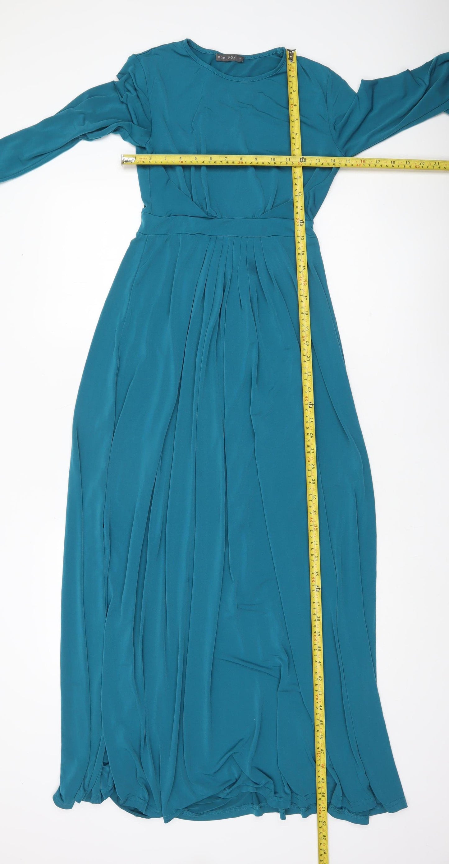 Poplook Women Blue Long Sleeve Maxi Dress Size S Pleated