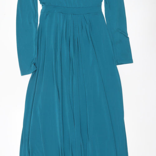 Poplook Women Blue Long Sleeve Maxi Dress Size S Pleated