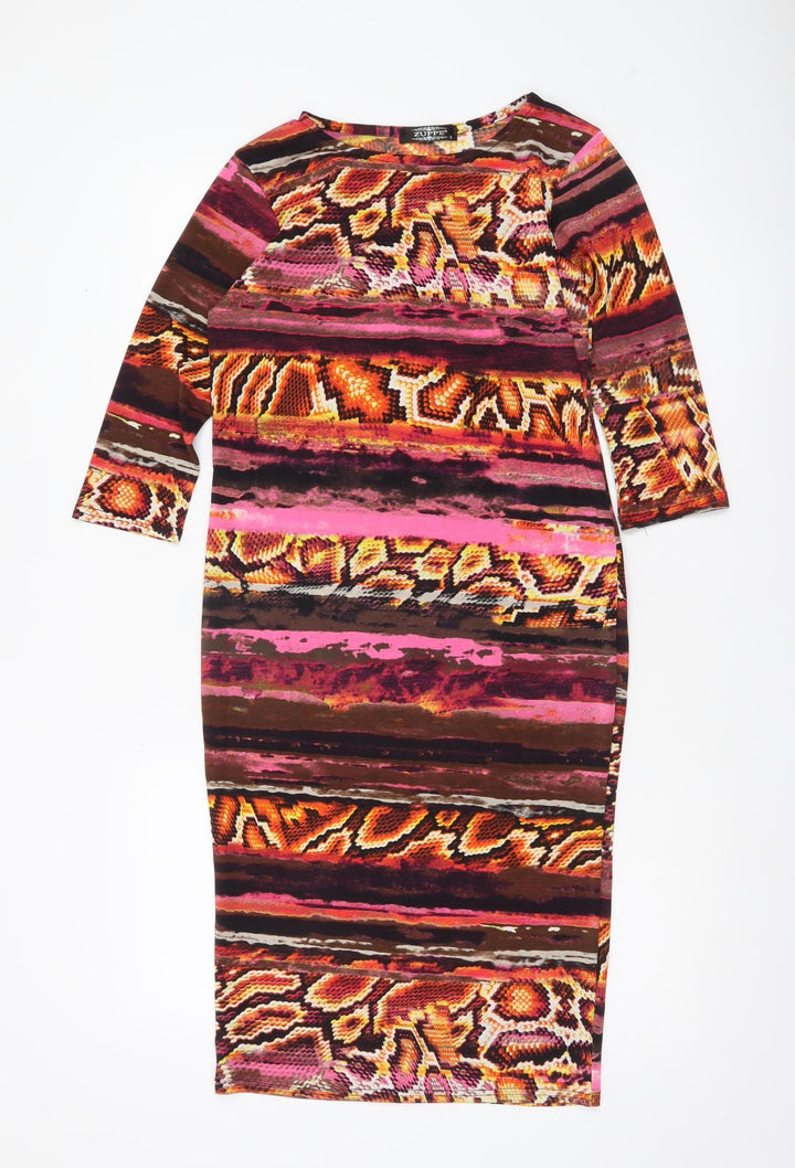 Zuppe Women’s Multicoloured Animal Print Bodycon Midi Dress Size 2
