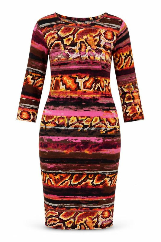 Front view of Zuppe Women’s Multicoloured Animal Print Bodycon Midi Dress, size UK 2