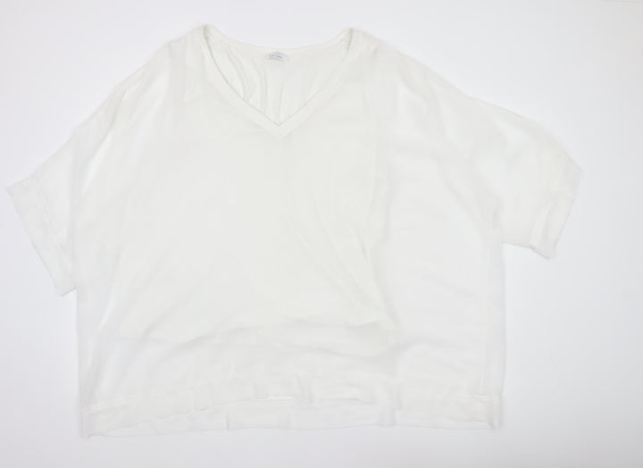 Yours Women White Plus Size 22 V-Neck Short Sleeve Blouse