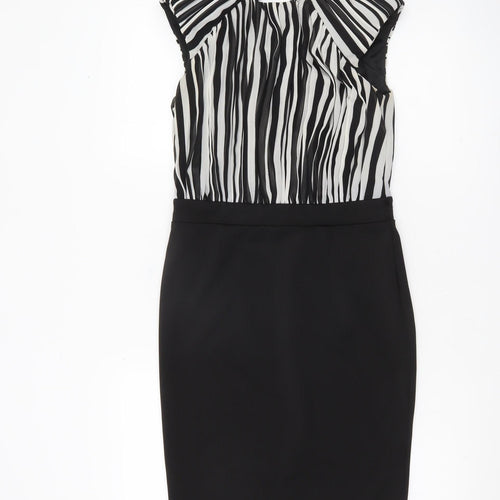 Little Mistress Women’s Black White Stripe Sheath Knee Dress UK 8
