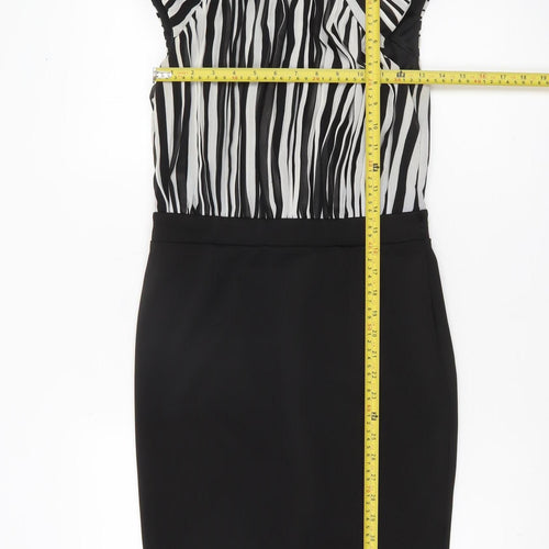 Little Mistress Women’s Black White Stripe Sheath Knee Dress UK 8