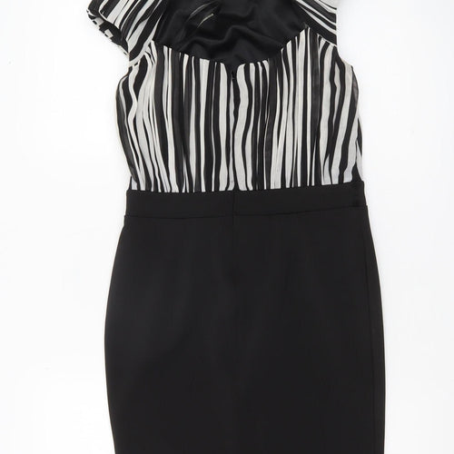 Little Mistress Women’s Black White Stripe Sheath Knee Dress UK 8