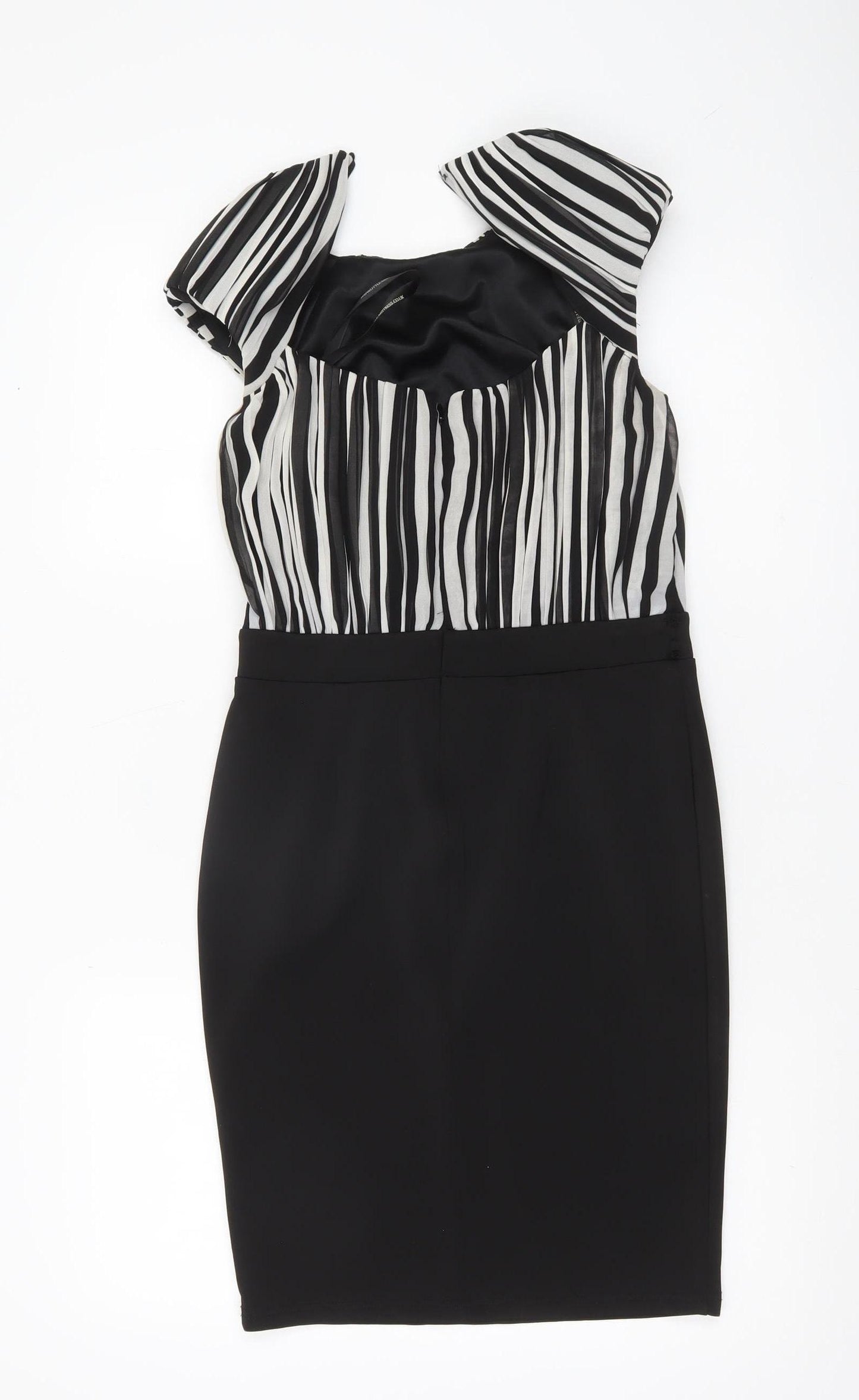 Little Mistress Women’s Black White Stripe Sheath Knee Dress UK 8